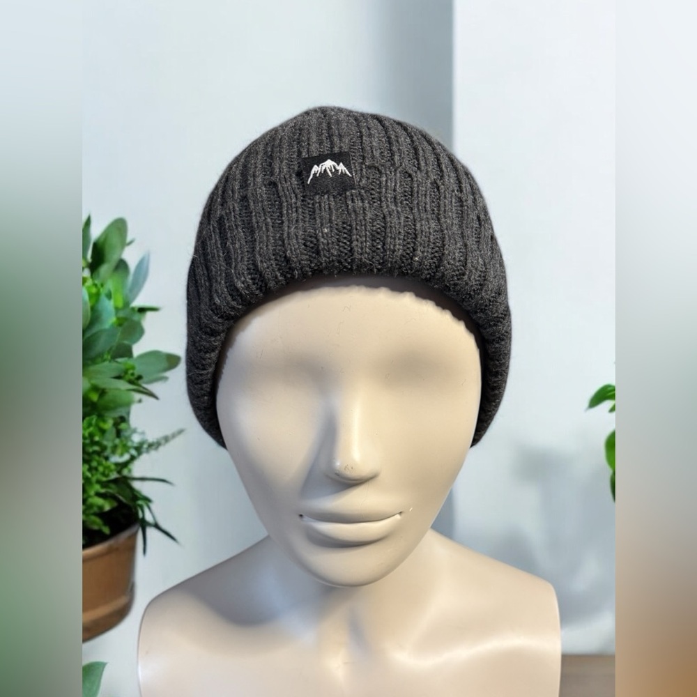 Gray Knit Beanie with Mountain Logo
